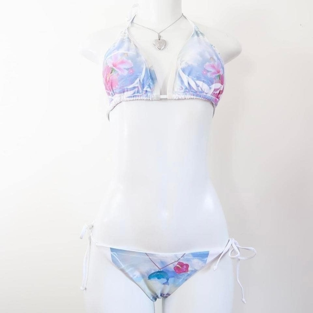 Tropical‎ Hibiscus Dolphin String Bikini Set Y2K Swimwear